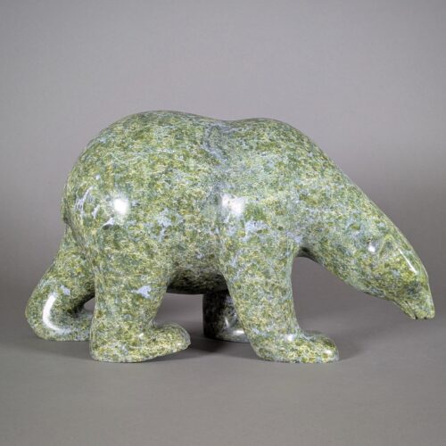 Walking Polar Bear Sculpture in Serpentinite by Inuit Artist Ashevak Adla