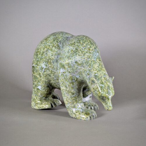 Walking Polar Bear Sculpture in Serpentinite by Inuit Artist Ashevak Adla