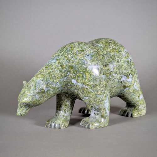 Walking Polar Bear Sculpture in Serpentinite by Inuit Artist Ashevak Adla