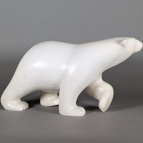Walking polar bear sculpture by inuit artist Ashevask Adla
